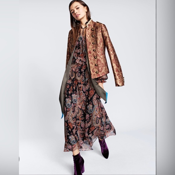 Olivia Palermo Jackets & Blazers - Metallic Paisley Brocade Military Jacket - Gold